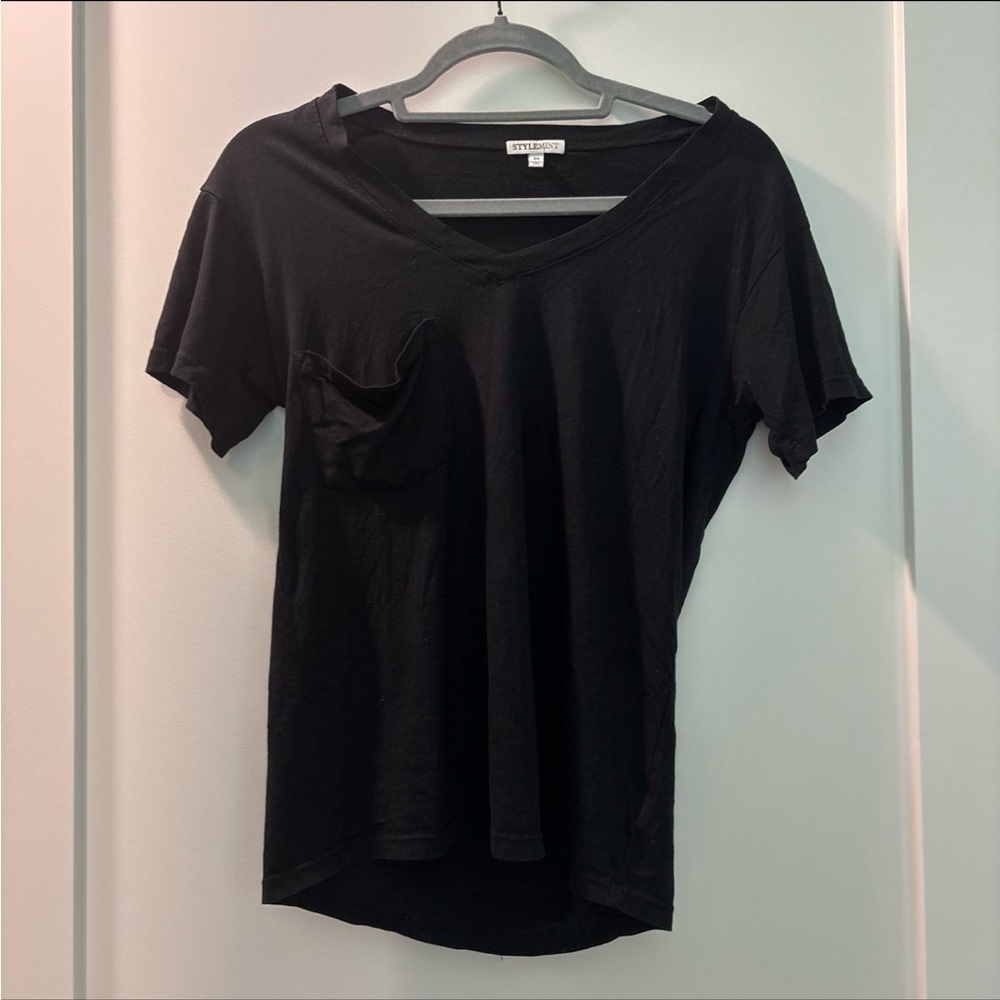 StyleMint Black V-Neck Short Sleeve Tee